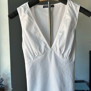 Brandy Melville White Deep V-Neck Sleeveless Dress